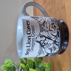 VINTAGE 'Sea Lion Caves' Oregon Coast Souvenir Mug Bas-relief Embossed Details